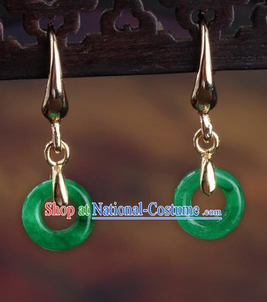 Chinese Yunnan National Classical Jadeite Earrings Traditional Hanfu Ear Jewelry Accessories for Women