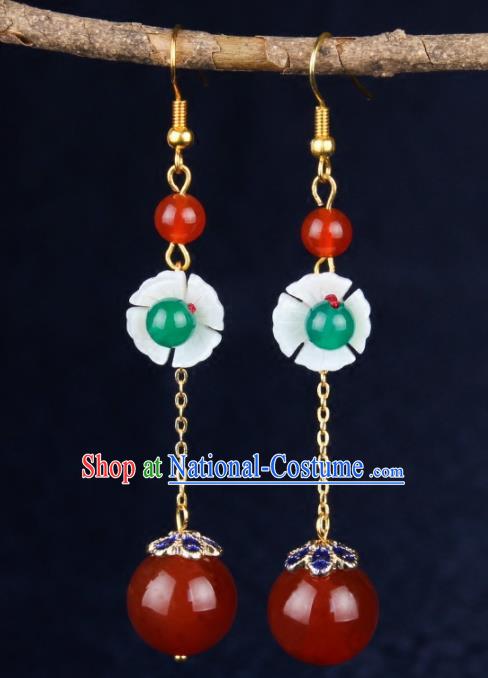 Chinese Yunnan National Classical Agate Tassel Earrings Traditional Hanfu Ear Jewelry Accessories for Women