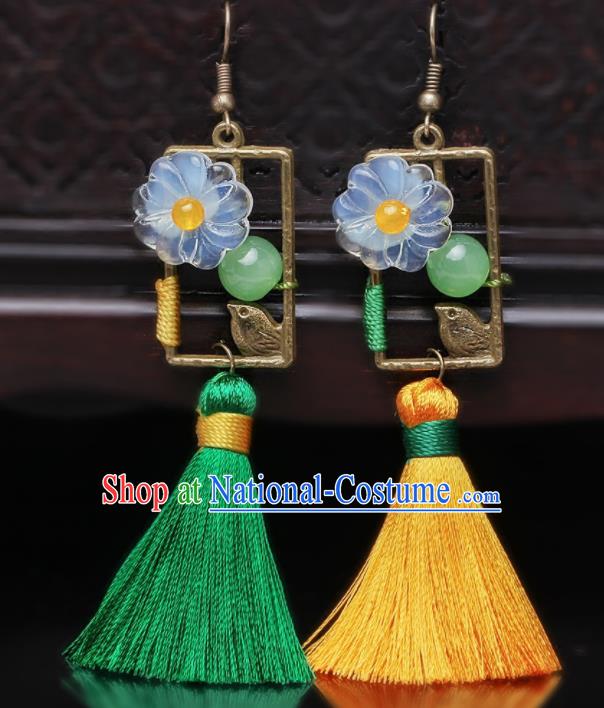 Chinese Yunnan National Classical Birds Tassel Earrings Traditional Hanfu Ear Jewelry Accessories for Women