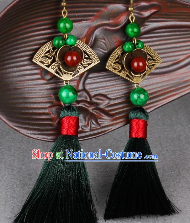 Chinese Yunnan National Classical Tassel Earrings Traditional Hanfu Ear Jewelry Accessories for Women