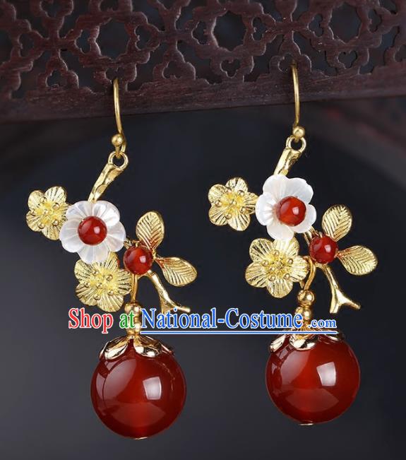 Chinese Yunnan National Classical Golden Wintersweet Earrings Traditional Ear Jewelry Accessories for Women