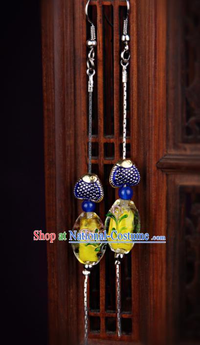 Chinese Yunnan National Classical Cloisonne Earrings Traditional Hanfu Ear Jewelry Accessories for Women