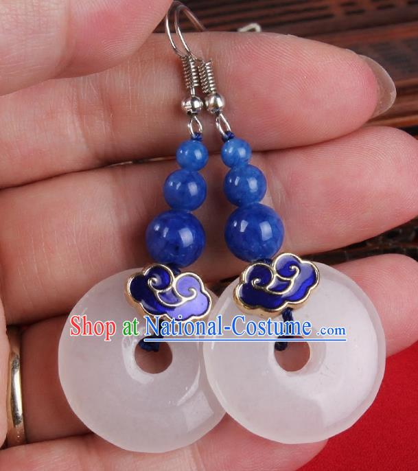 Chinese Yunnan National Cloisonne Jade Earrings Traditional Classical Hanfu Ear Jewelry Accessories for Women