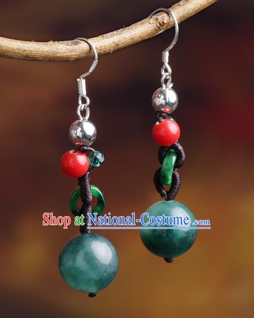 Chinese Yunnan National Classical Jade Earrings Traditional Ear Jewelry Accessories for Women