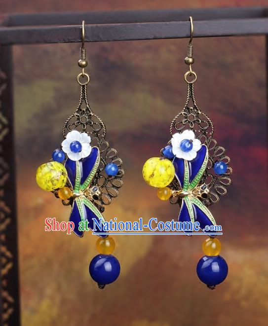 Chinese Yunnan National Classical Earrings Traditional Blueing Ear Jewelry Accessories for Women