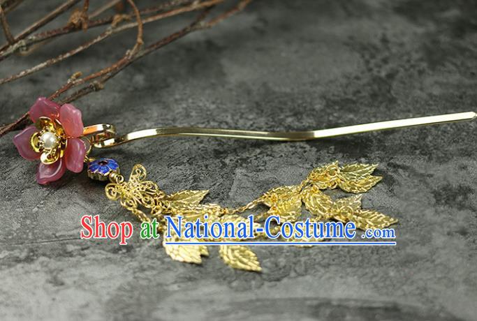 Handmade Chinese Traditional Pink Flower Hairpins Traditional Classical Hanfu Hair Accessories for Women