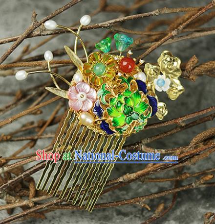 Handmade Chinese Traditional Blueing Lotus Hair Combs Traditional Classical Hanfu Hair Accessories for Women