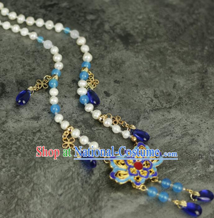 Handmade Chinese Traditional Cloisonne Lotus Necklace Traditional Classical Hanfu Necklet Jewelry Accessories for Women