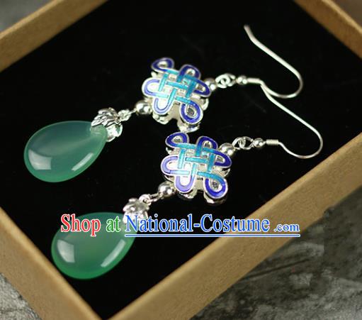 Chinese Handmade Blueing Green Earrings Traditional Classical Hanfu Ear Jewelry Accessories for Women