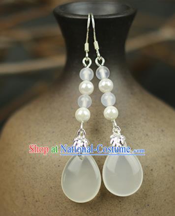 Chinese Handmade White Earrings Traditional Classical Hanfu Ear Jewelry Accessories for Women