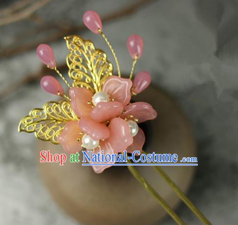 Handmade Chinese Traditional Pink Flowers Hairpins Traditional Classical Hanfu Hair Accessories for Women