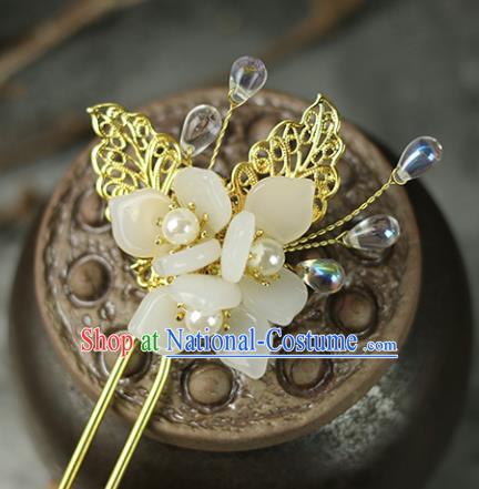 Handmade Chinese Traditional White Flowers Hairpins Traditional Classical Hanfu Hair Accessories for Women