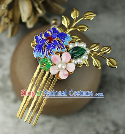 Handmade Chinese Traditional Blueing Chrysanthemum Hair Combs Traditional Classical Hanfu Hair Accessories for Women