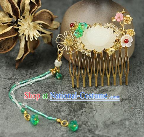 Handmade Chinese Traditional Carving Lotus Hair Combs Traditional Classical Hanfu Hair Accessories for Women