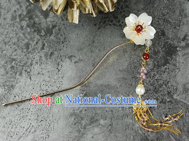 Handmade Chinese Traditional Shell Flower Tassel Hairpins Traditional Classical Hanfu Hair Accessories for Women