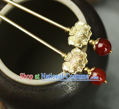 Handmade Chinese Traditional Golden Lotus Hairpins Traditional Classical Hanfu Hair Accessories for Women