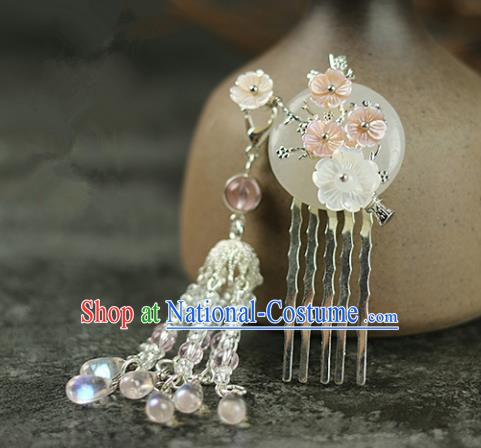 Handmade Chinese Traditional White Jade Tassel Hair Combs Traditional Classical Hanfu Hair Accessories for Women