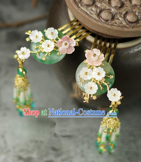 Handmade Chinese Traditional Jade Tassel Hair Combs Traditional Classical Hanfu Hair Accessories for Women