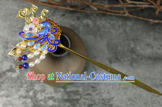 Handmade Chinese Traditional Blueing Pearls Hairpins Traditional Classical Hanfu Hair Accessories for Women