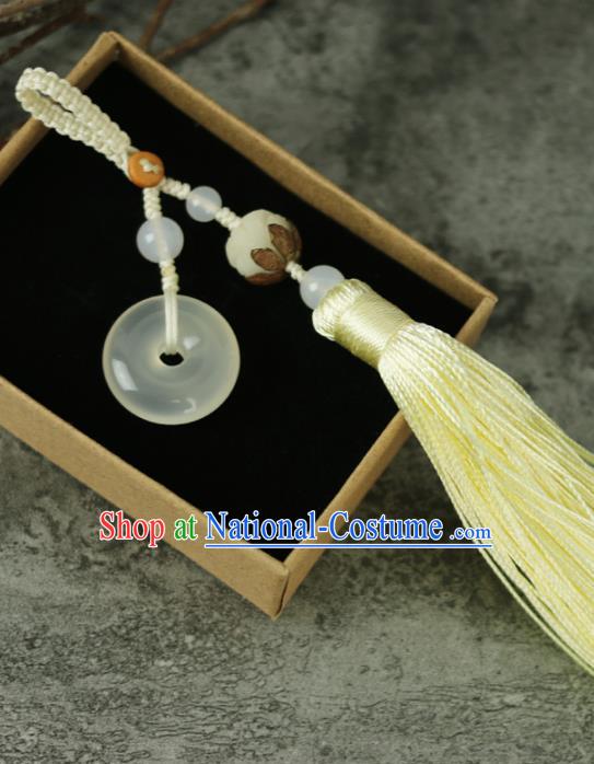 Handmade Chinese Traditional Yellow Tassel Jade Pendant Traditional Classical Hanfu Jewelry Accessories for Women