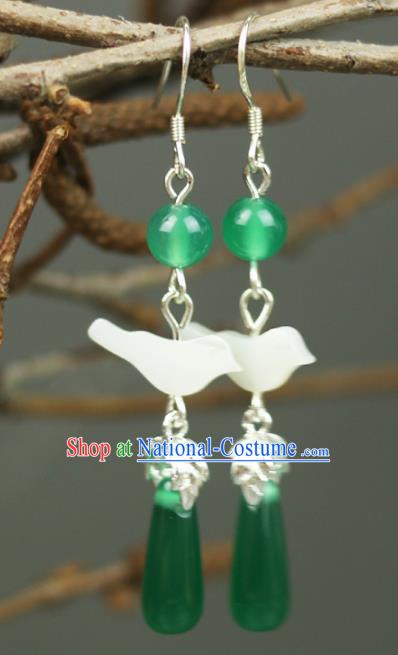 Chinese Handmade Shell Bird Earrings Traditional Classical Hanfu Ear Jewelry Accessories for Women