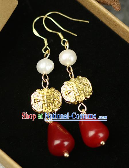 Chinese Handmade Pearl Earrings Traditional Classical Hanfu Ear Jewelry Accessories for Women