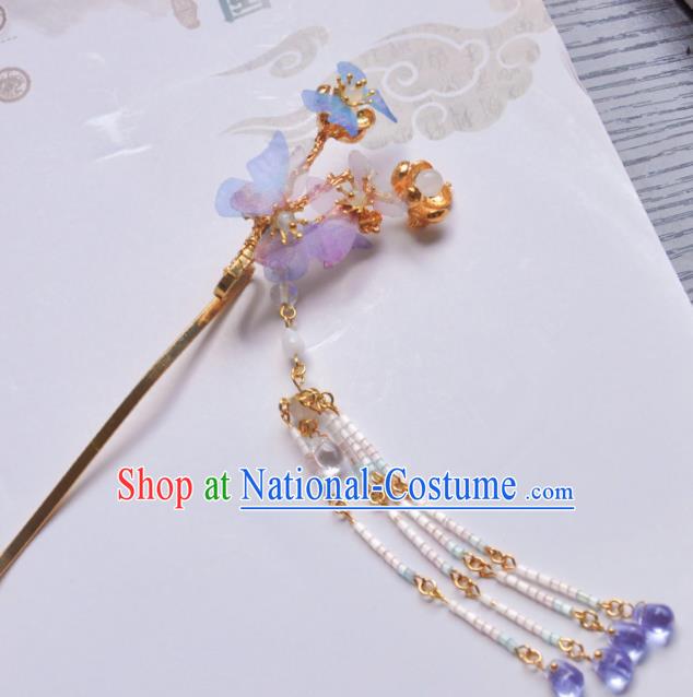 Handmade Chinese Traditional Silk Butterfly Tassel Hairpins Ancient Classical Hanfu Hair Accessories for Women