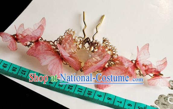 Handmade Chinese Traditional Red Butterfly Hairpins Ancient Classical Hanfu Hair Accessories for Women