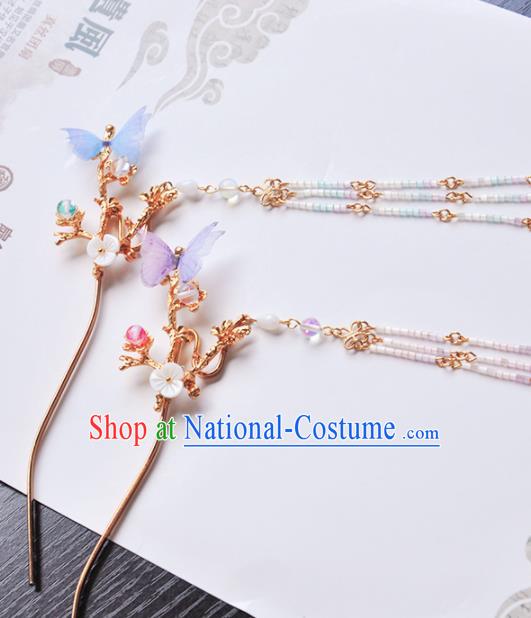 Handmade Chinese Traditional Butterfly Tassel Hairpins Ancient Classical Hanfu Hair Accessories for Women