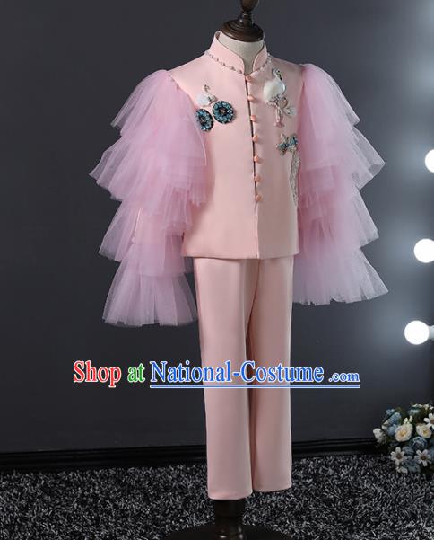 Children Modern Dance Costume Compere Halloween Catwalks Embroidered Pink Suits for Kids