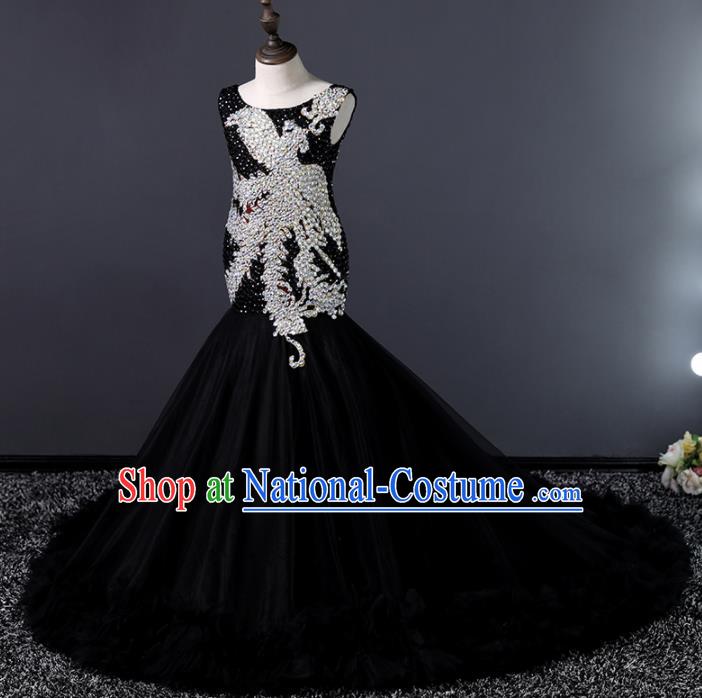 Children Modern Dance Costume Stage Performance Compere Black Veil Full Dress for Girls Kids