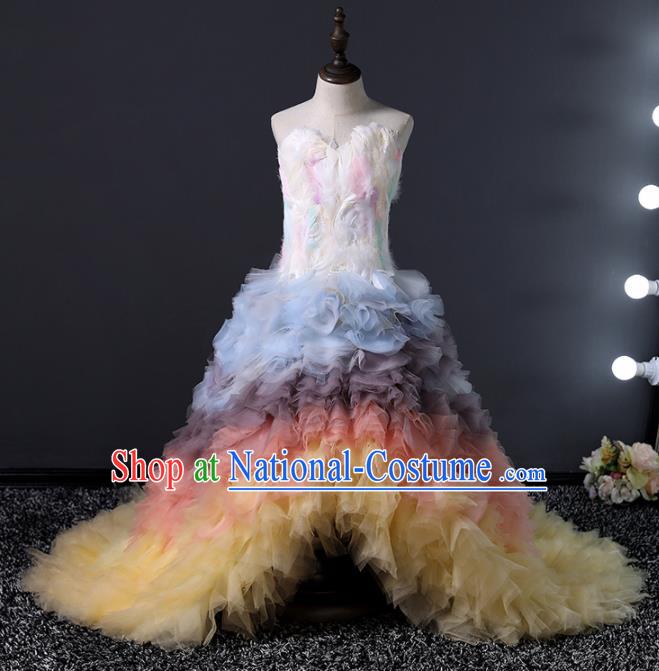 Children Modern Dance Costume Stage Performance Princess Compere Colorful Full Dress for Girls Kids