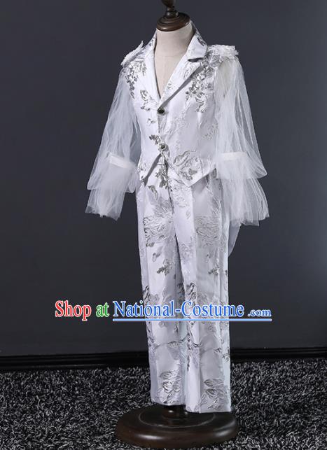 Children Modern Dance Costume Compere Halloween Catwalks Embroidered White Suits for Kids