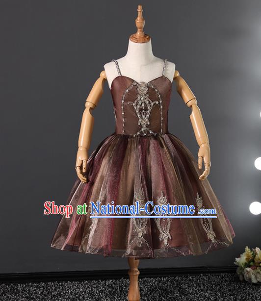 Children Modern Dance Costume Stage Performance Ballroom Compere Full Dress for Girls Kids