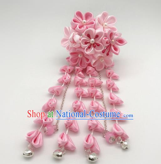 Asian Japanese Traditional Handmade Pink Flowers Hairpins Japan Classical Kimono Hair Accessories for Women