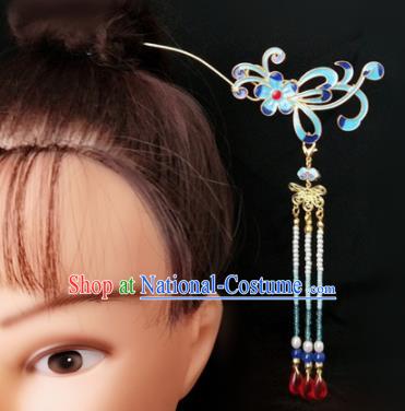 Chinese Ancient Traditional Hanfu Tassel Step Shake Blueing Hairpins Handmade Classical Hair Accessories for Women