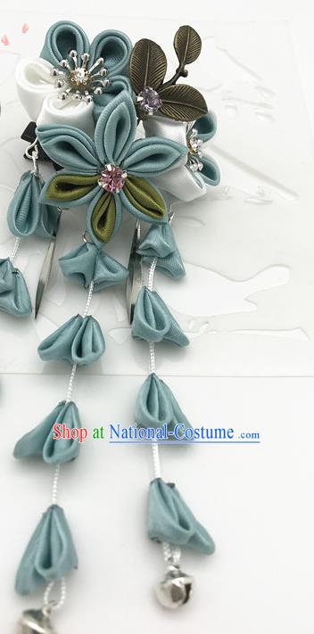 Asian Japanese Traditional Handmade Blue Flowers Hairpins Japan Classical Kimono Hair Accessories for Women