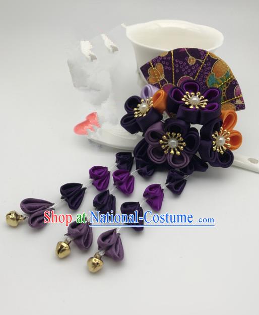 Asian Japanese Traditional Handmade Purple Fan Hairpins Japan Classical Kimono Hair Accessories for Women