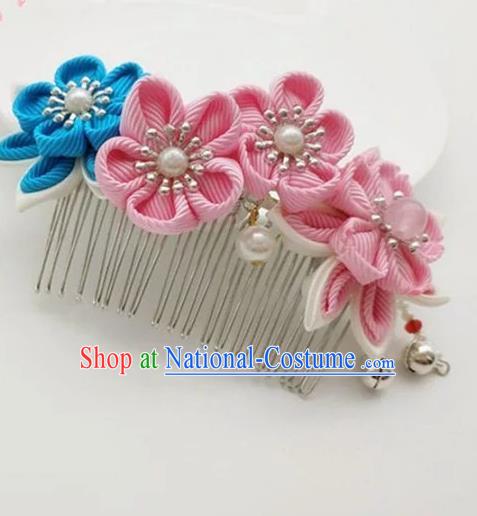 Asian Japanese Traditional Handmade Pink Flowers Hair Comb Japan Classical Kimono Hair Accessories for Women