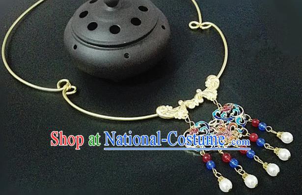 Chinese Traditional Hanfu Blueing Tassel Necklace Traditional Classical Jewelry Accessories for Women