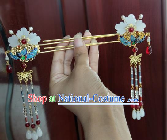 Chinese Ancient Traditional Hanfu Blueing Tassel Step Shake Hairpins Handmade Classical Hair Accessories for Women