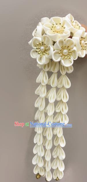 Asian Japanese Traditional Kimono White Flowers Hair Stick Japan Handmade Classical Hair Accessories for Women