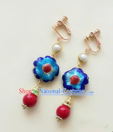 Chinese Ancient Handmade Blueing Earrings Traditional Classical Hanfu Ear Jewelry Accessories for Women