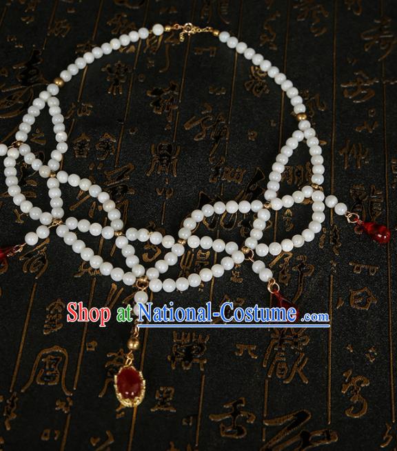 Chinese Traditional Hanfu White Beads Necklace Traditional Classical Jewelry Accessories for Women