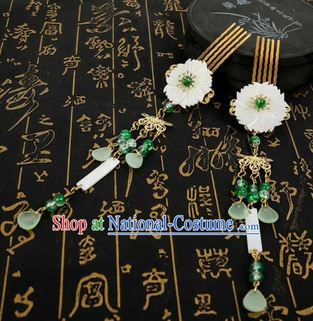 Chinese Ancient Traditional Hanfu Green Tassel Hair Comb Hairpins Handmade Classical Hair Accessories for Women