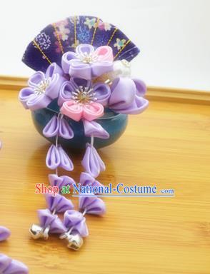 Asian Japanese Traditional Kimono Hair Stick Japan Handmade Classical Purple Flowers Hair Accessories for Women