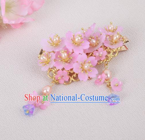 Chinese Ancient Traditional Hanfu Pink Flowers Hair Claws Handmade Classical Hair Accessories for Women