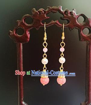 Chinese Ancient Handmade Pink Earrings Traditional Classical Hanfu Ear Jewelry Accessories for Women