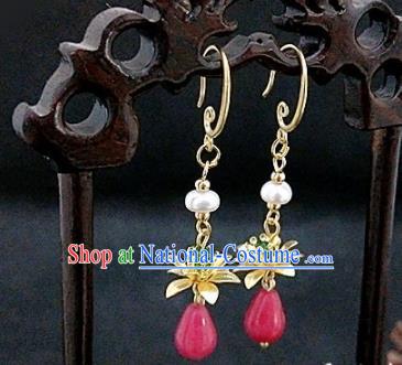 Chinese Ancient Handmade Tourmaline Earrings Traditional Classical Hanfu Ear Jewelry Accessories for Women