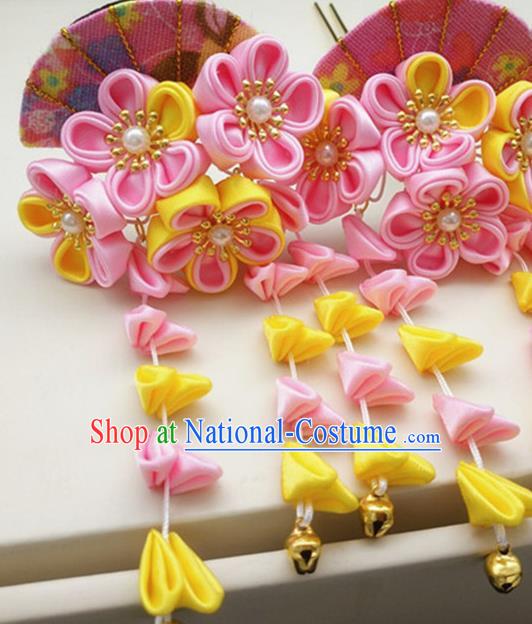 Asian Japanese Traditional Geisha Pink Hairpins Japan Kimono Handmade Classical Hair Accessories for Women